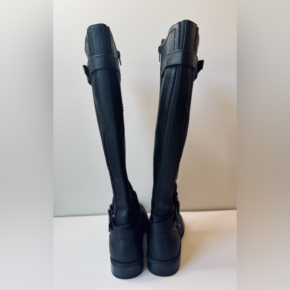 GUESS G Harvest Tall Riding Black Leather Buckle Boots Size 8 - Picture 4 of 16